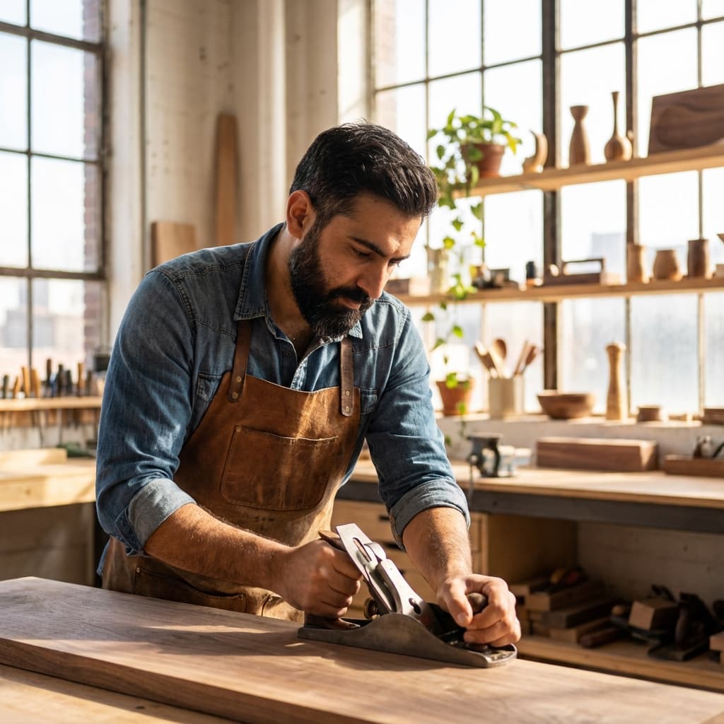 Sohrab at work in Profholz Workshop